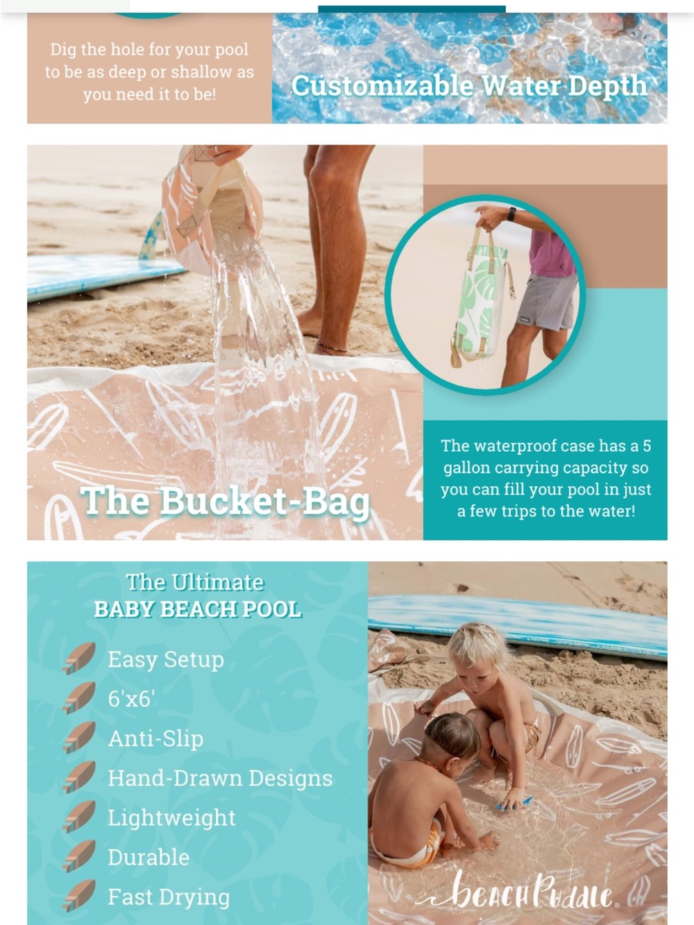 Beach Puddle Kids Swim/ Sand Pool, Blanket & Bag - Picture 3 of 6